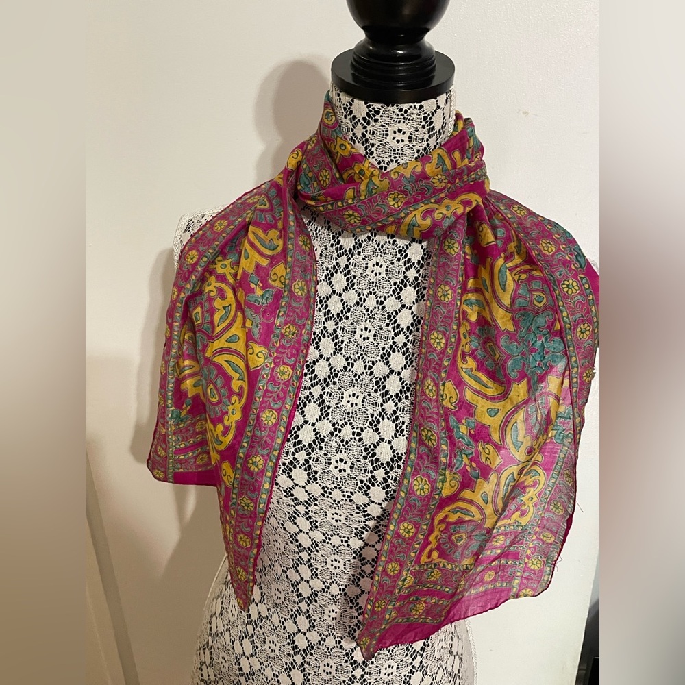 Vintage Pink and Yellow Floral Scarf
